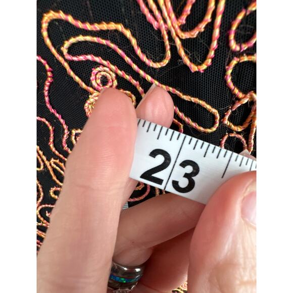 Y2K Vintage Jacket Womens XL Black Mesh Pink Yellow Abstract Zip Sheer Stretch - Picture 7 of 7